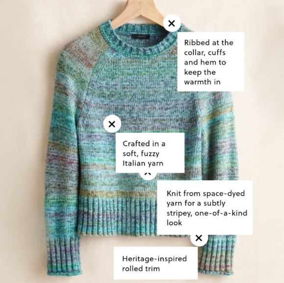 J. Crew Italian Space-Dyed Cotton & Wool Sweater XS (0-2) Blue Green Crew Neck - Picture 3 of 11